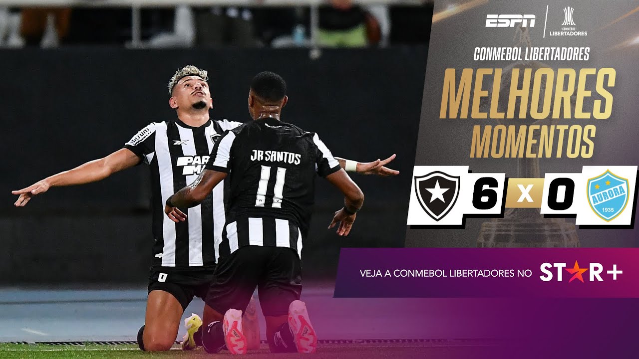 VÍDEO | Gols e melhores momentos da goleada do Botafogo sobre o Aurora por 6 a 0 pela Libertadores