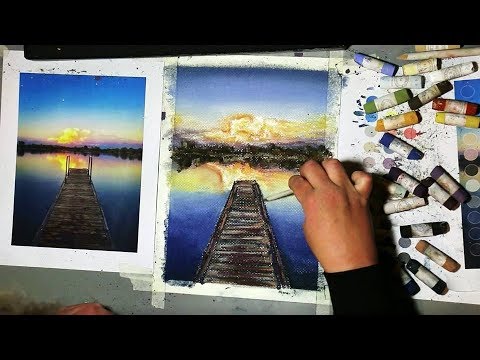 Lake Sunset in Soft Pastels