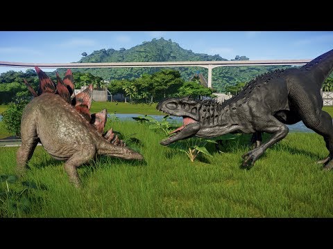 BREAKOUT & ALL SKINS STEGOSAURUS VS INDOMINUS REX - JURASSIC WORLD EVOLUTION