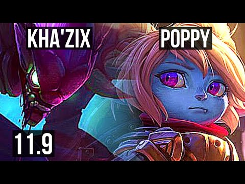 KHA'ZIX vs POPPY (JUNGLE) | 7/0/2, 2.5M mastery, 1300+ games, Godlike | KR Master | v11.9
