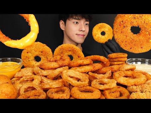 ASMR MUKBANG CRISPY ONION RINGS & HOT CHEESE RINGS