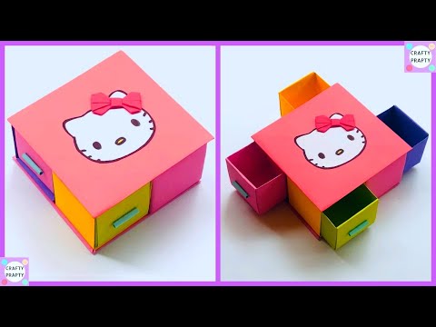 DIY Hello kitty Origami Secret Drawer Box Tutorial / DIY Origami Storage Organizer Box