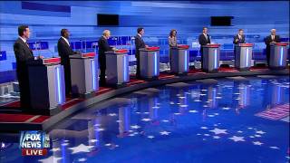 GOP Debate: Bachmann leaves the stage? Candidates asked about Perry and Palin.