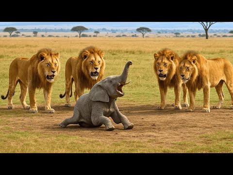 Samotne słoniątko otoczone lwami – zobacz, kto przyszedł na ratunek