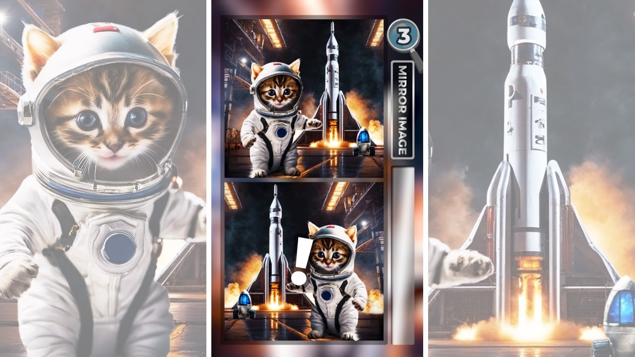 Mirror Image Find #4 🚀 #Munchkin kitten astronaut, rocket launch!