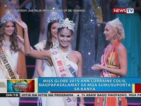 BP: Miss Globe 2015 Ann Lorraine Colis, nagpapasalamat sa mga sumusuporta sa kanya
