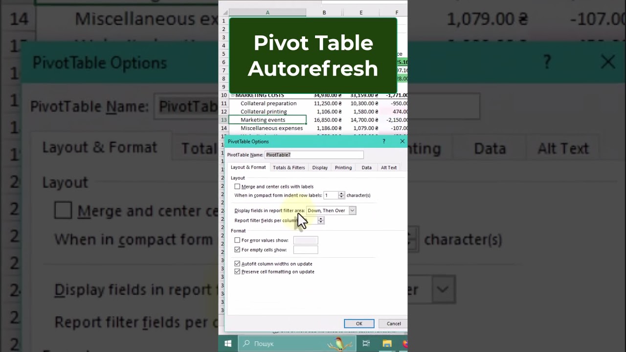 Auto Refresh Pivot Table Data When the Excel File Is Opened
