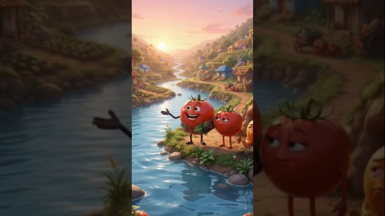 टमाटर की दुनिया में आई भयंकर बाढ़! 🍅🌊 | AI Animated Story #shorts🍅