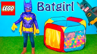 Assistant Plays as Lego Movie Batgirl In her Bounce House
