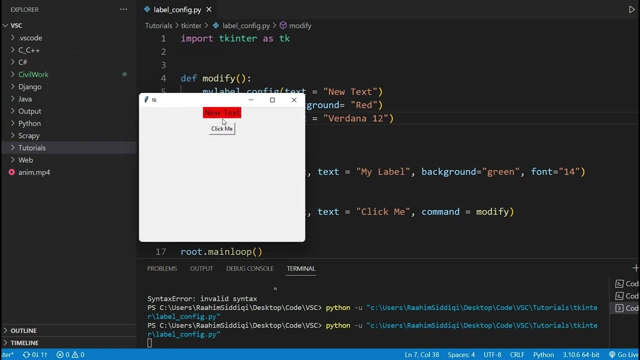 Python Tkinter: How to change Label Properties (Color, Text, Font size)