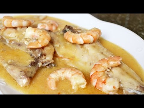 Lubina en salsa de langostinos