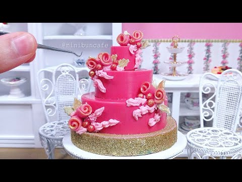 Miniature Pink Chocolate Rose & Red Velvet Cake - mini food ASMR