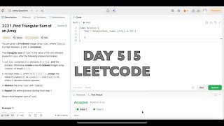 YouTube video 'Day 515: LeetCode Problem 2221. Find Triangular Sum of an Array - Swift'