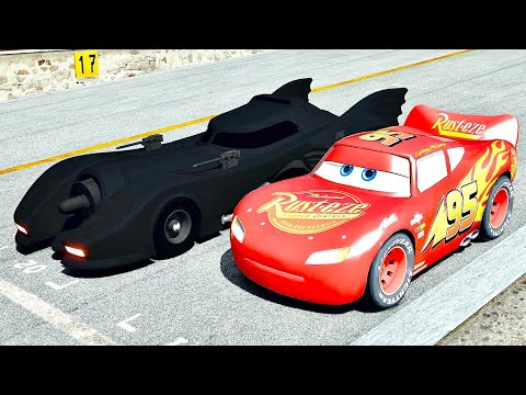 Lightning McQueen vs Batmobile 1989 - Drag Race 10 KM