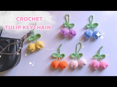 Crochet tulip keychain step by step 🌷 Cute and easy 🌷 Beginner friendly #movadiy