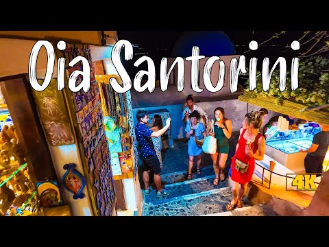 Oia Santorini, nightlife walking tour 4k, Greece travel guide