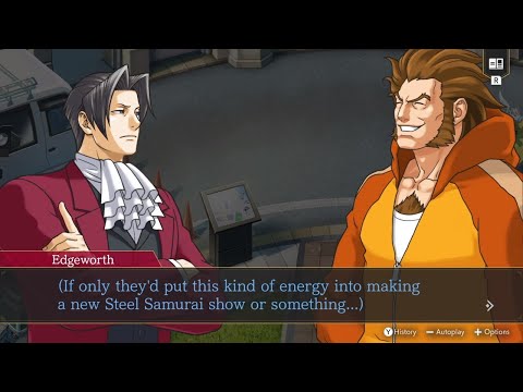 Miles Edgeworth being a Steel Samurai fanboy for 8 and a half minutes