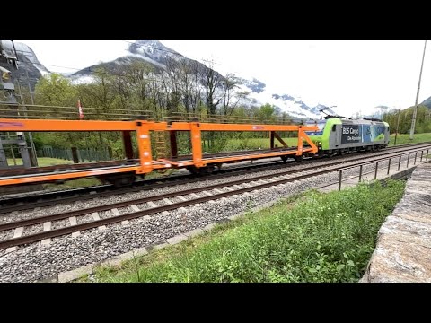 #114# I TRENI MERCI IN SLOWMOTION! Lungo convoglio BLS Cargo con bisarche SITFA arancioni
