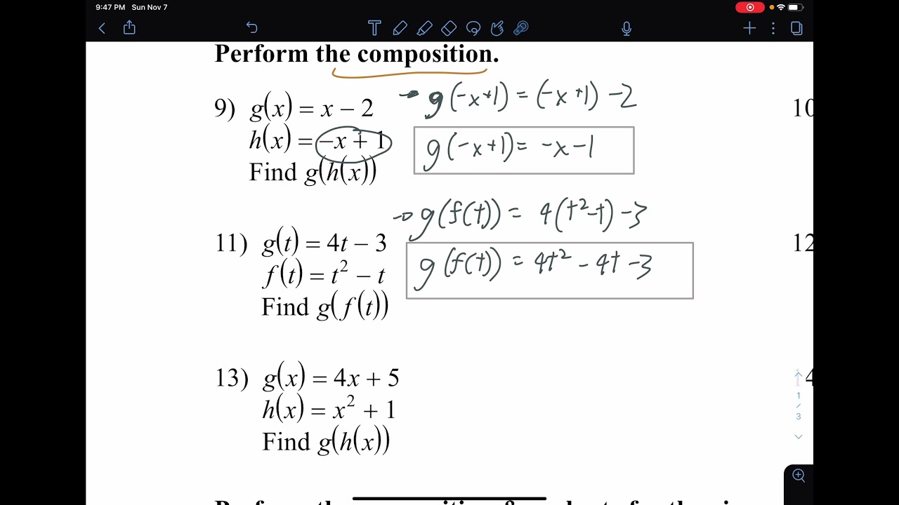 Function Operations and Compositions- Kuta Software Worksheet Walkthrough