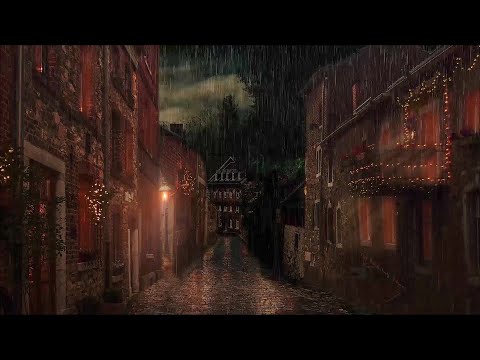 🎧 Rain on a alley at Night 10 Hour -Thunderstorm sounds and Rain Sounds | Rain Ambience | Study