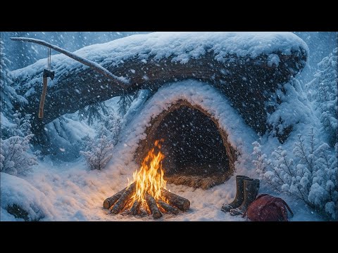 No Tent Winter Camping in Heavy Snowstorm | 48 Hours Extreme Off-Grid Winter Life -15°C
