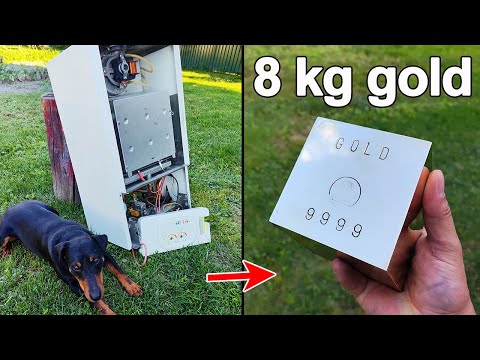 Smelted 8 kg of Gold from an old Boiler- Casting big Gold Cube