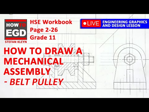 How to draw a Belt Pulley Mechanical Assembly - HSE | Page 2-26 | Grade 11