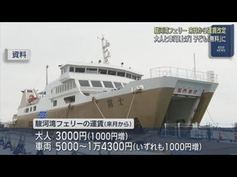 YouTube Video 大人と車は値上がり、子どもは無料に　赤字が続く駿河湾フェリーは５月から運賃を改定