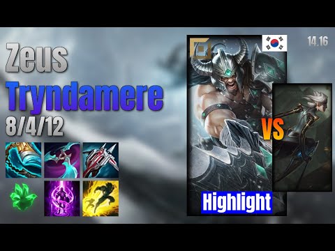 Zeus Top Tryndamere vs Camille lol KR solo rank Highlight 14.16