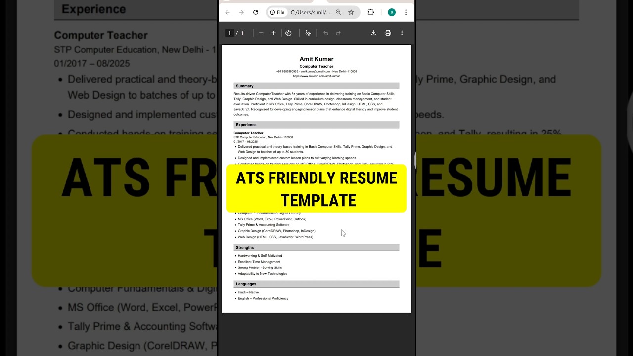 Free ATS Friendly Resume Template 2025
