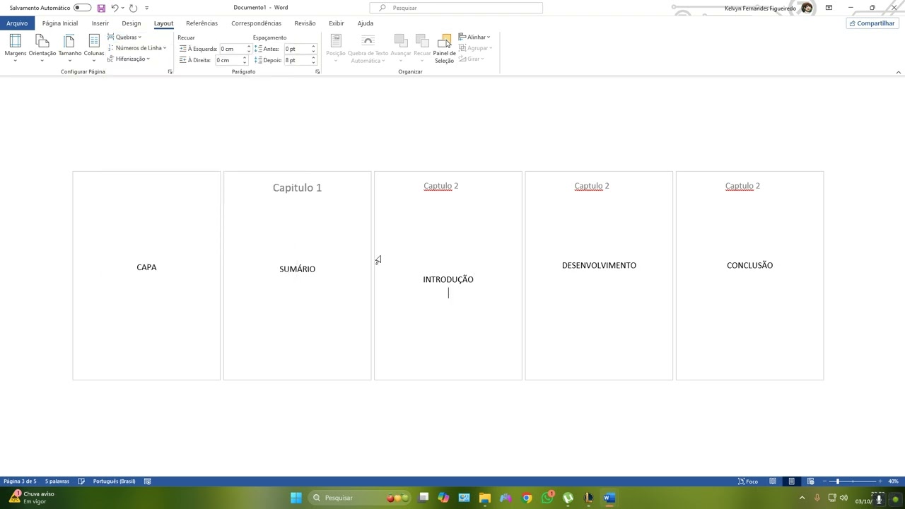 numeração automática e como criar e dividir seção  no cabeçalho do word