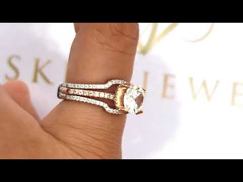 2.0ct Moissanite Engagement Ring Set, Bridal Ring Set, Diamond Ring Enhancer, Hidden Halo Ring Set