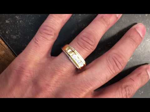 0.33 Ct. Three Stone Channel Set Men’s Wedding Ring in Two Tone Gold - TwoBirch TB-GR-0037-TT-F