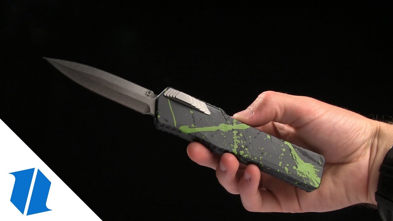 Heretic Knives Cleric Dagger OTF Knife Red Splash/Carbon Fiber (3.5" Stonewash)