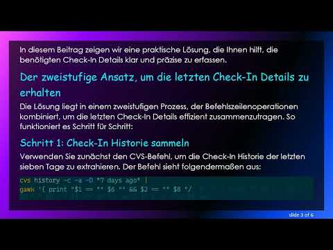 Wie man die Letzten Check-In Details in CVS mit Befehlszeilenoptionen abruft