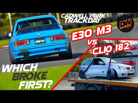 DTM inspired E30 M3 BMW track car carnage at Cadwell. vs Clio 182 - Which broke first?