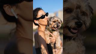 beautiful portraits of model and dogs