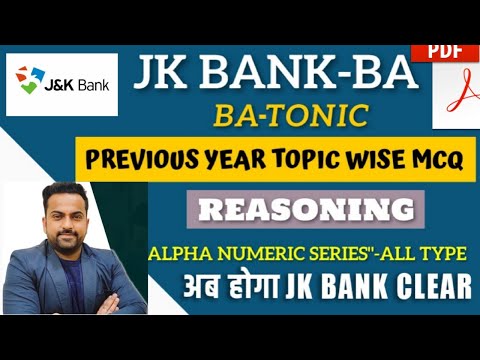 JKBANK BA||BA TONIC SERIES ALPHANUMERIC SERIES | REASONING ||5 marks || MOST EXPECTED PREVIOUS YEAR