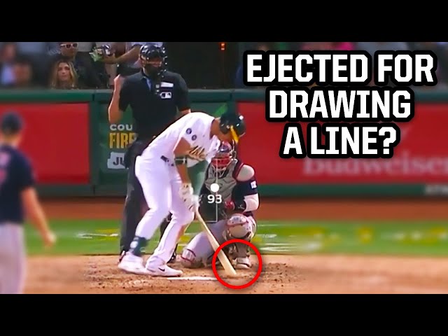 Batter ejected for drawing a line, a breakdown