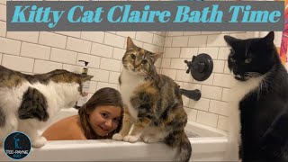 Cats Invade The Bath Tub at Bath Time! #cats #girl