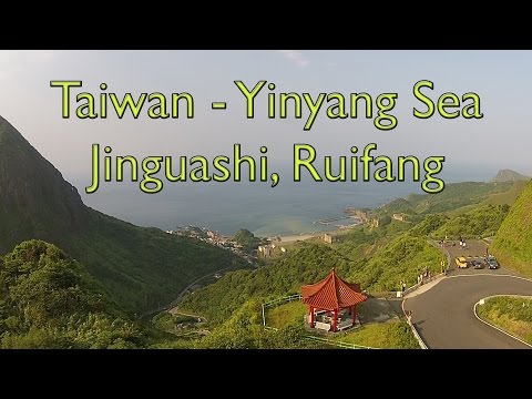 Taipei - Vista do Drone do Mar Yinyang, Jinguashi, Ruifang, Nova Cidade de Taipei, Taiwan - Jinguashi Mar Yinyang, Distrito de Ruifang, Nova Cidade de Taipei, Taiwan