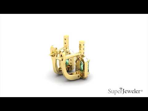 H051749 | Emerald Cut Green Amethyst and Halo Diamond Dangle Earrings In 14K Yellow Gold