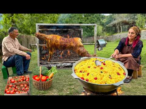 Spit-Roasted Lamb & Saffron Rice Pilaf – Authentic Outdoor Feast