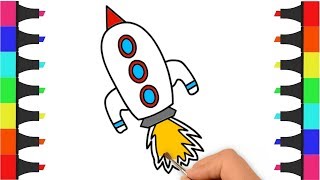 Rocket Coloring Pages for Kids – How to Draw and Color Rocket for Kids – Rocket Kids Coloring Video