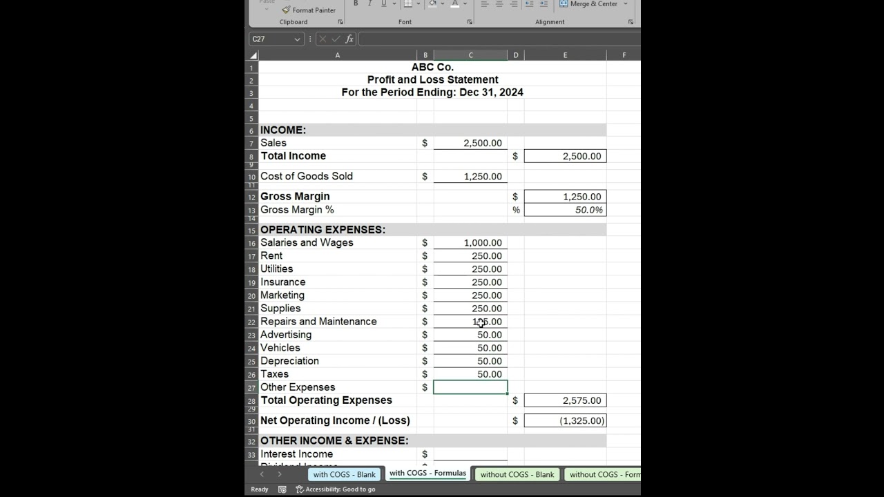 Easy Profit and Loss Statement for Small Businesses    #accountingtemplate  #bookkeepingmadeeasy