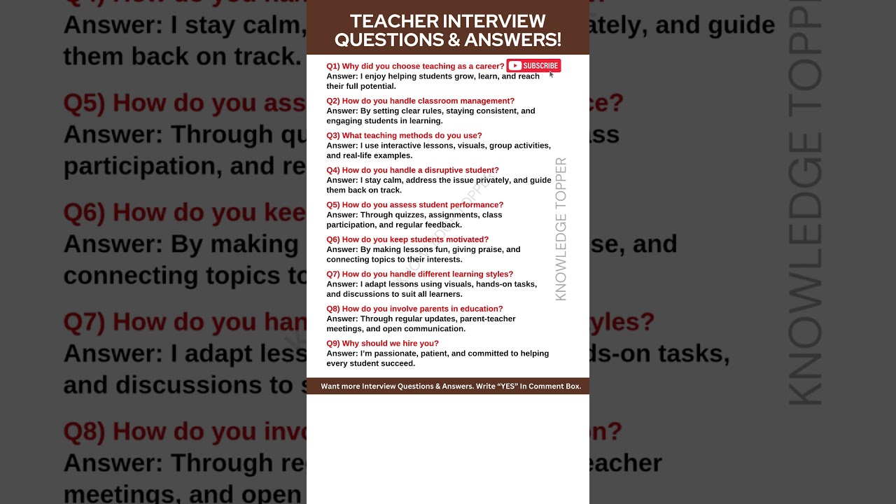 Teacher Interview Questions and Answers | Teaching interview Questions and  Answers