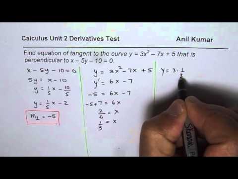 Derivatives Application Find Equation of Tangent Perpendicular to Given Line