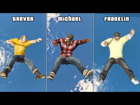 GTA 5 - Michael, Trevor & Franklin falling from the sky into the water