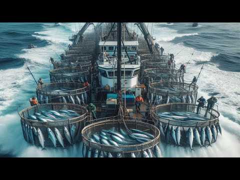 How American fishermen catch billions of salmon - Fishing for salmon using cage traps on large boats