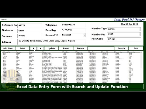 An Overview of Excel VBA Data Entry Form with Update and Search Function